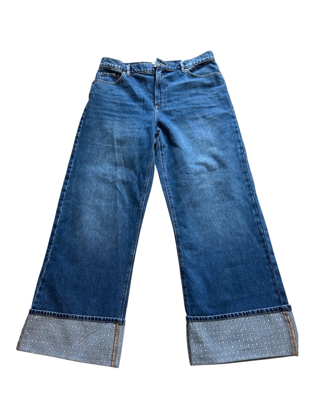 NWT LOFT Embellished Rhinestone Cuff Wide Leg Crop Jeans Size 29 / 8